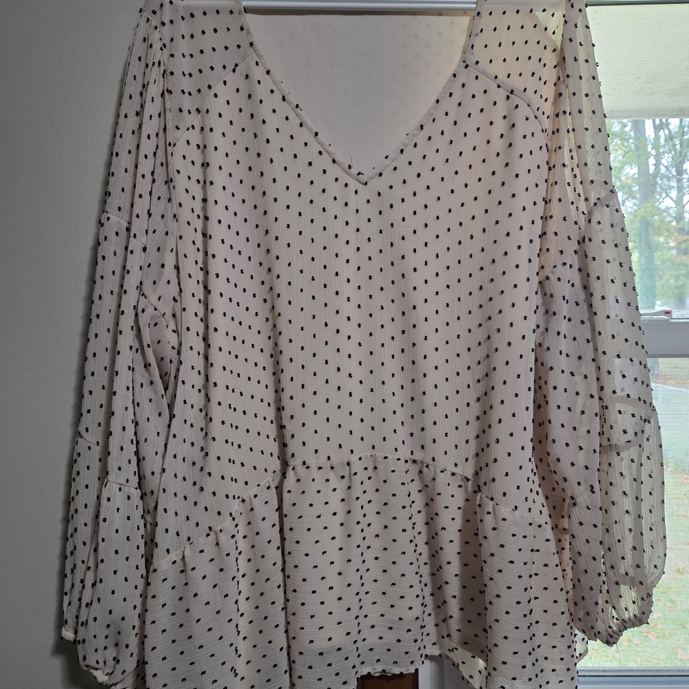 Maurices Black and White Dotted V-Neck Blouse